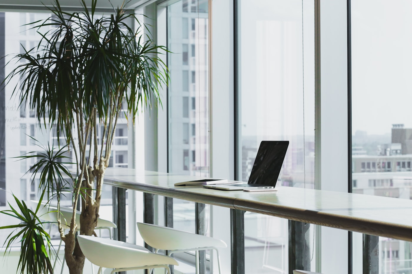 Modern Akrual office workspace overlooking the city